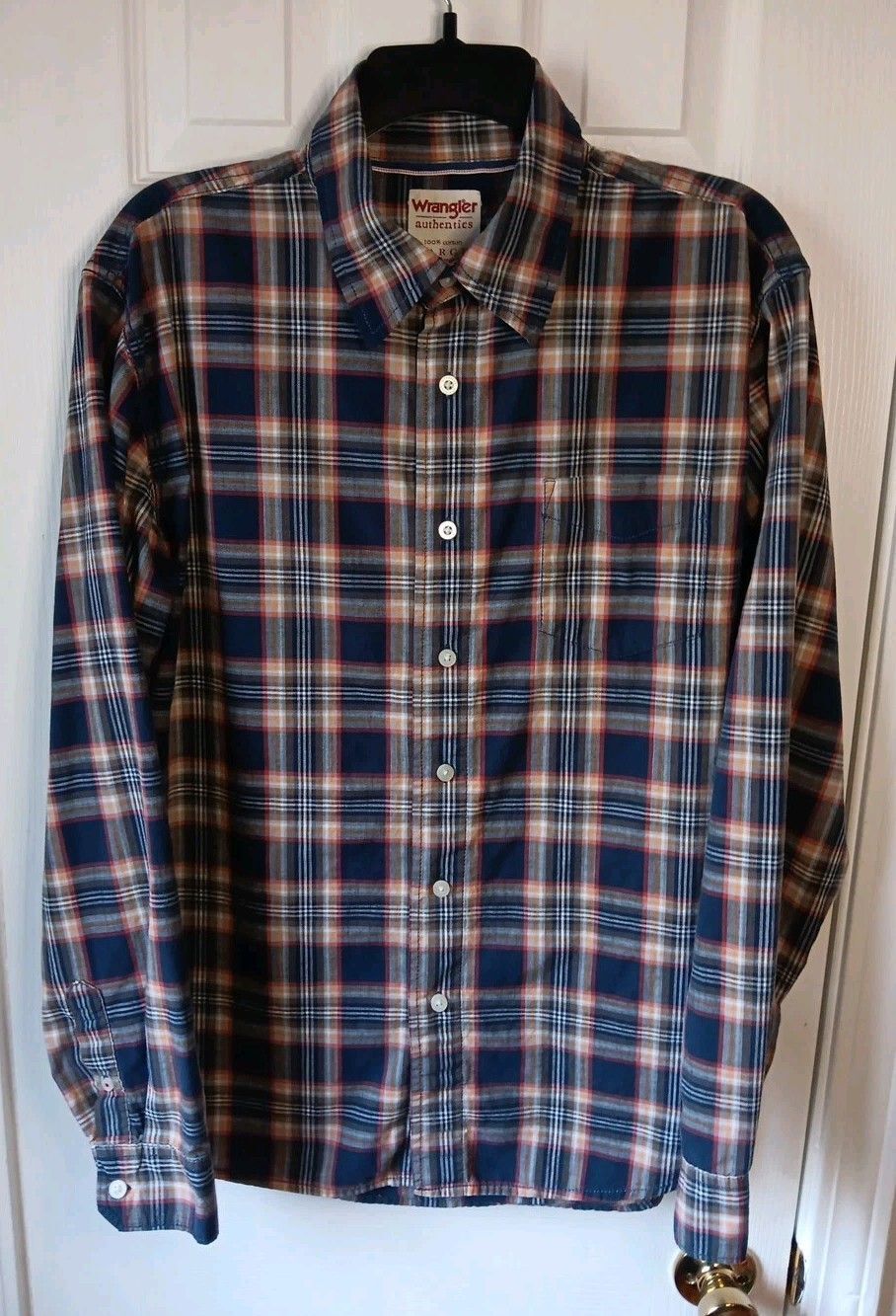 Mens Wrangler Long Sleeve Button Down Shirt Black Plaid Large